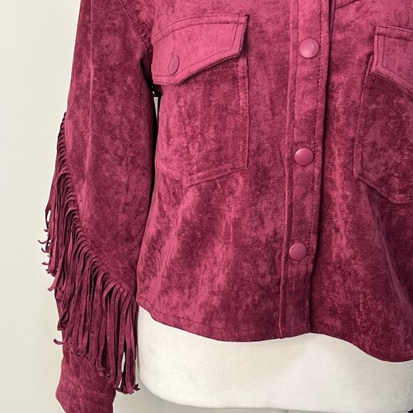 Blank NYC Free People XS Twist Shout Vegan Leather Suede Jacket Pink Fringe NWT - Picture 14 of 16